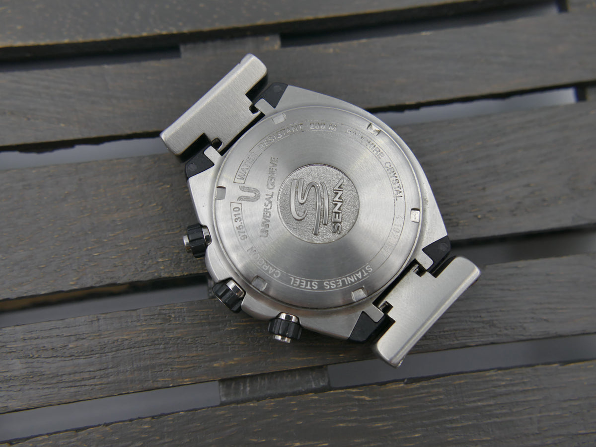 90s vintage watch mens Universal Geneve Senna 41 Chronograph Ref. 975.310 Ayrton Senna Waffle Dial
