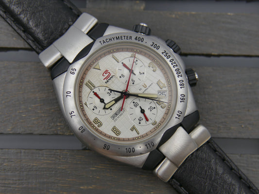 90s vintage watch mens Universal Geneve Senna 41 Chronograph Ref. 975.310 Ayrton Senna Waffle Dial