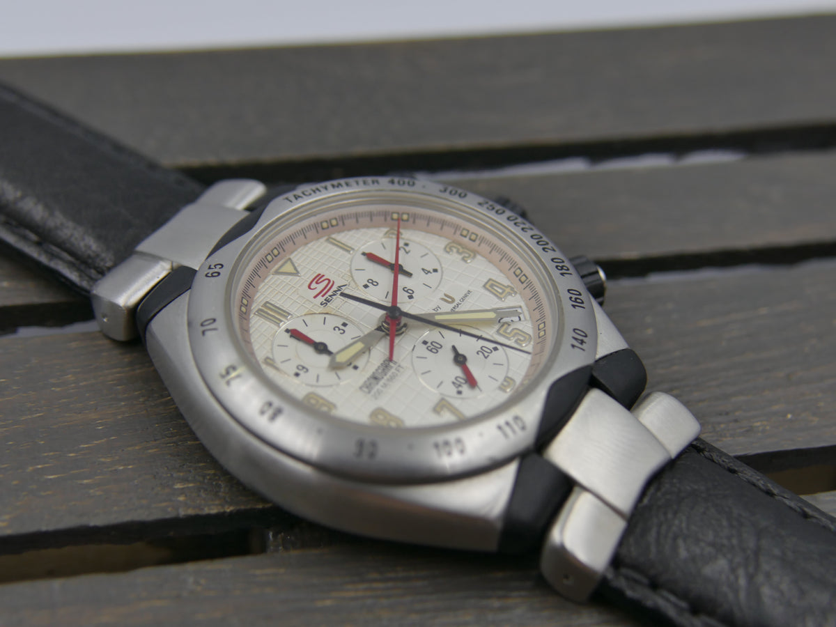 90s vintage watch mens Universal Geneve Senna 41 Chronograph Ref. 975.310 Ayrton Senna Waffle Dial