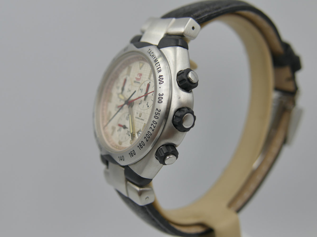 90s vintage watch mens Universal Geneve Senna 41 Chronograph Ref. 975.310 Ayrton Senna Waffle Dial