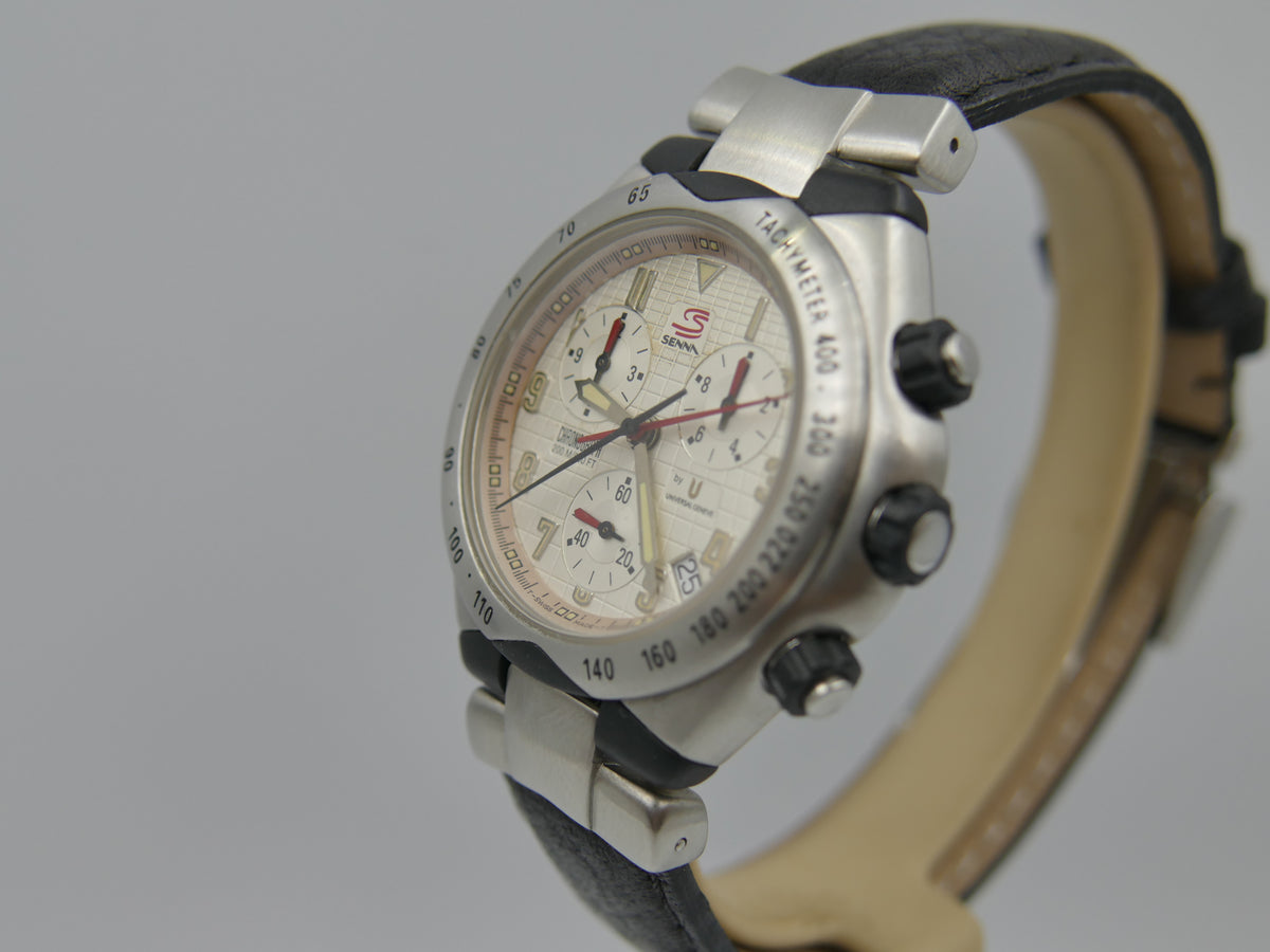 90s vintage watch mens Universal Geneve Senna 41 Chronograph Ref. 975.310 Ayrton Senna Waffle Dial