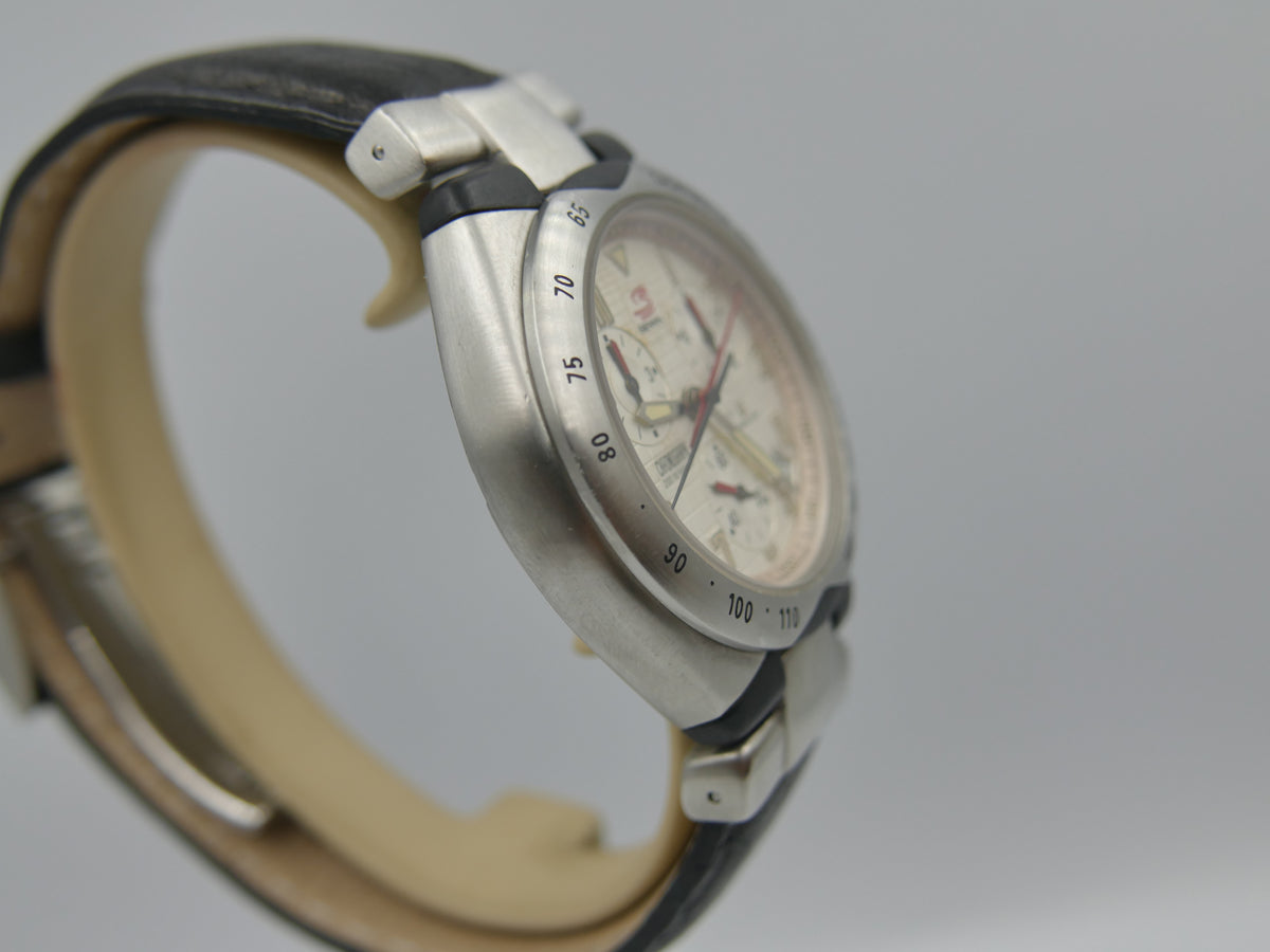 90s vintage watch mens Universal Geneve Senna 41 Chronograph Ref. 975.310 Ayrton Senna Waffle Dial