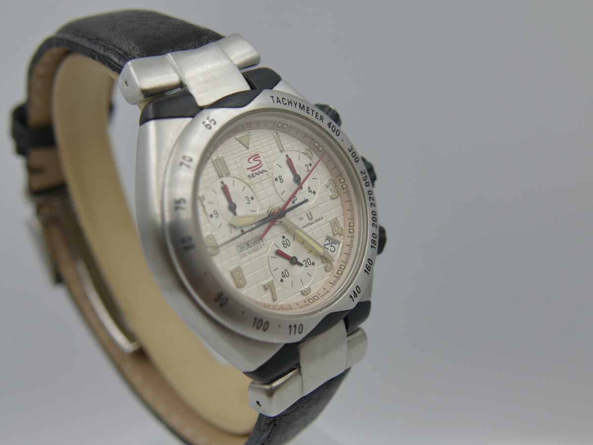 90s vintage watch mens Universal Geneve Senna 41 Chronograph Ref. 975.310 Ayrton Senna Waffle Dial