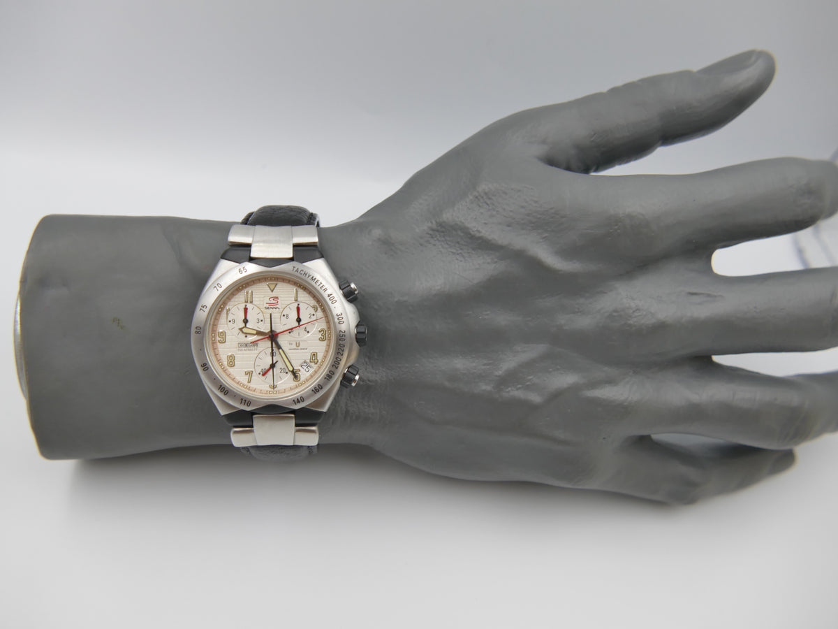 90s vintage watch mens Universal Geneve Senna 41 Chronograph Ref. 975.310 Ayrton Senna Waffle Dial