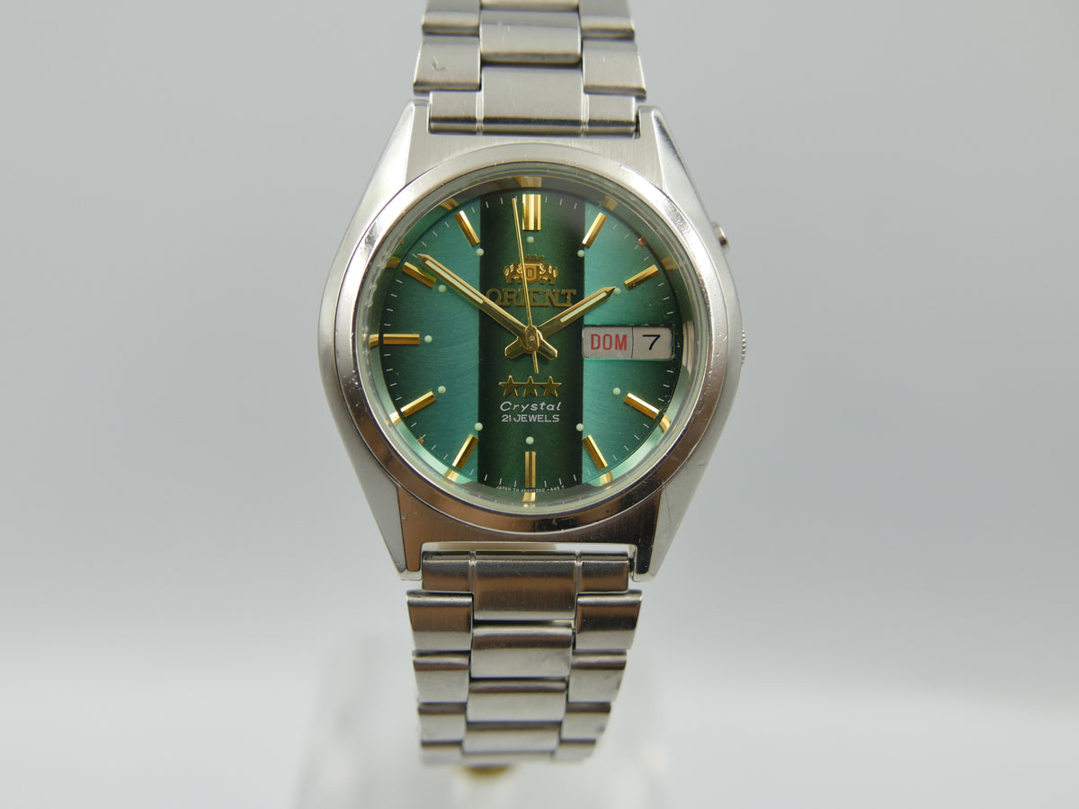vintage watch mens Orient 3 star 469WA7-61 CA automatic green dial serviced steel 38mm