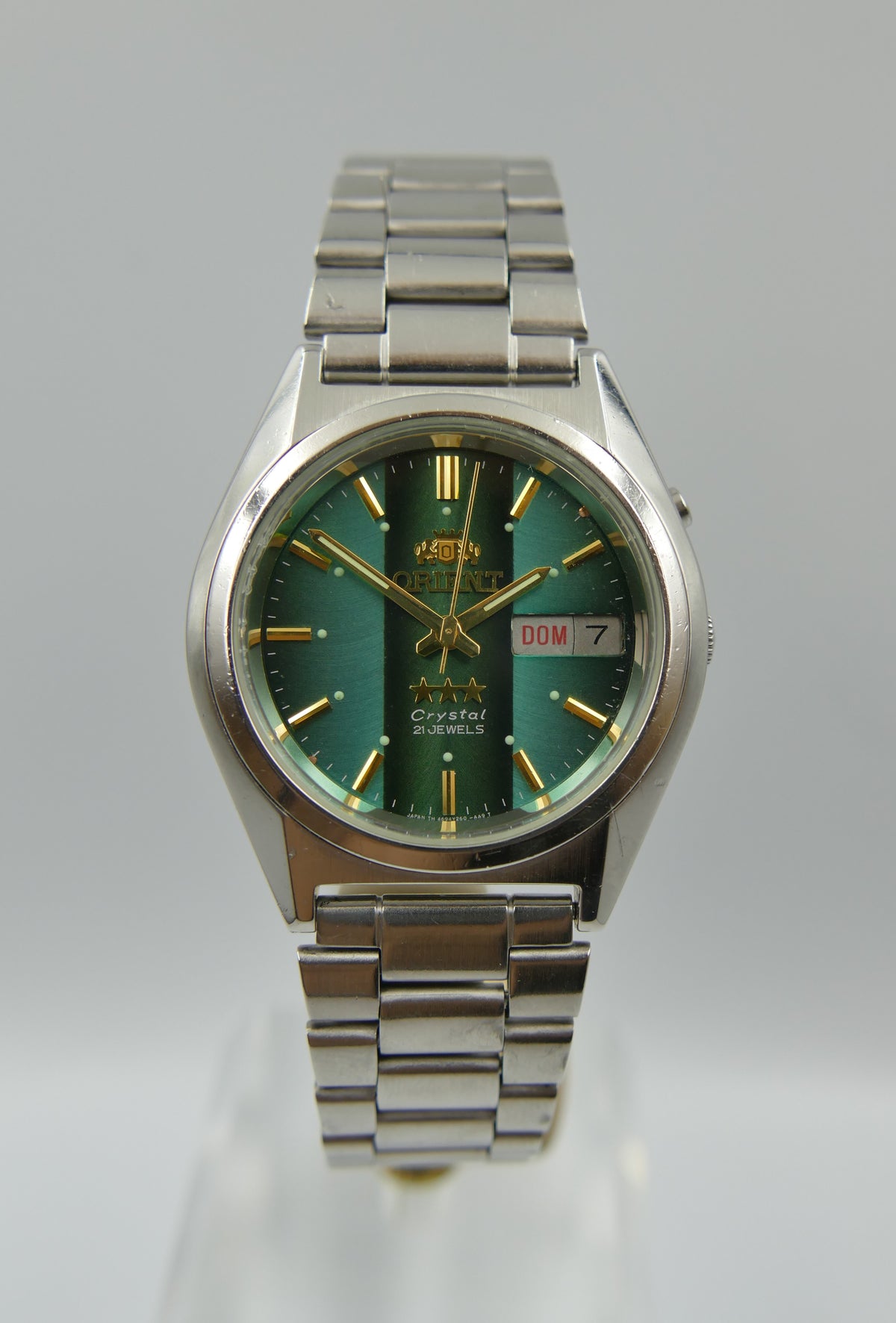 vintage watch mens Orient 3 star 469WA7-61 CA automatic green dial serviced steel 38mm