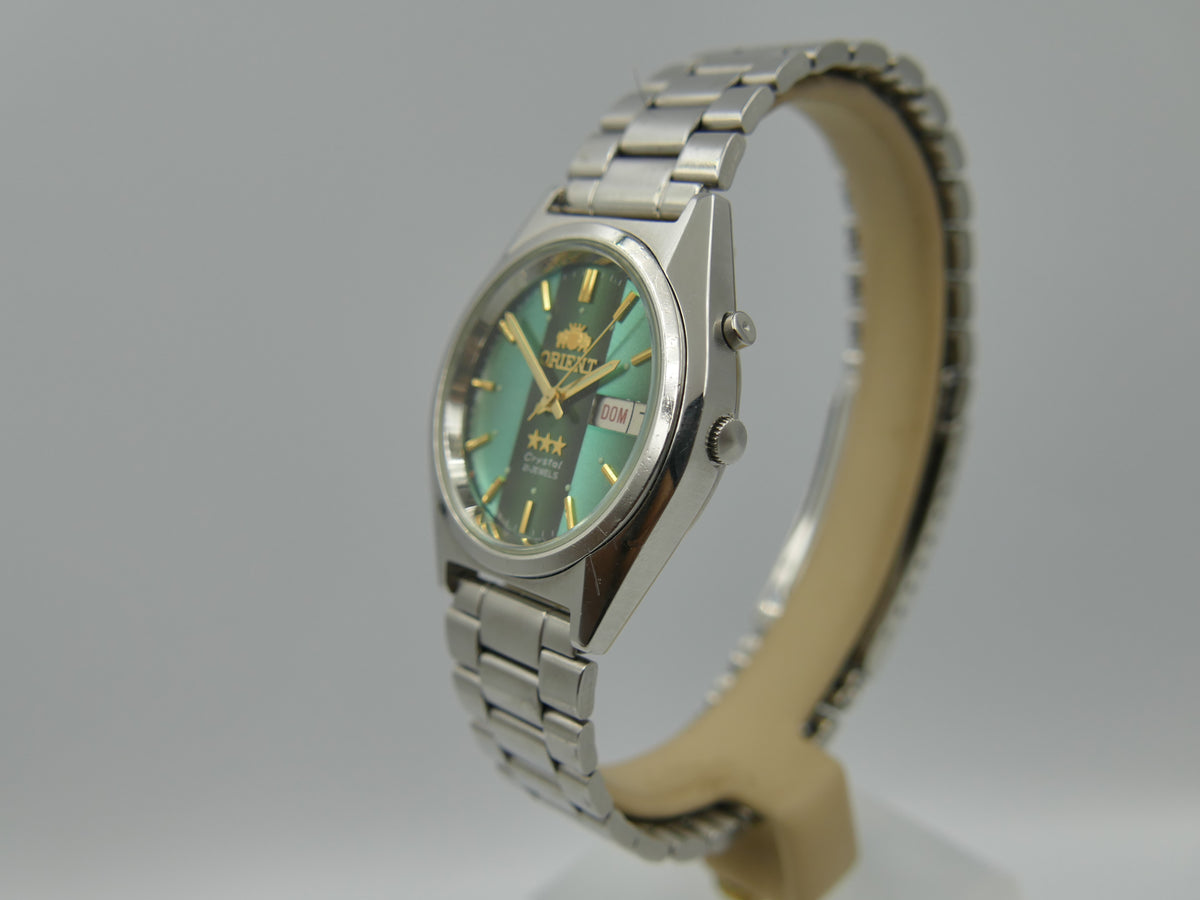 vintage watch mens Orient 3 star 469WA7-61 CA automatic green dial serviced steel 38mm