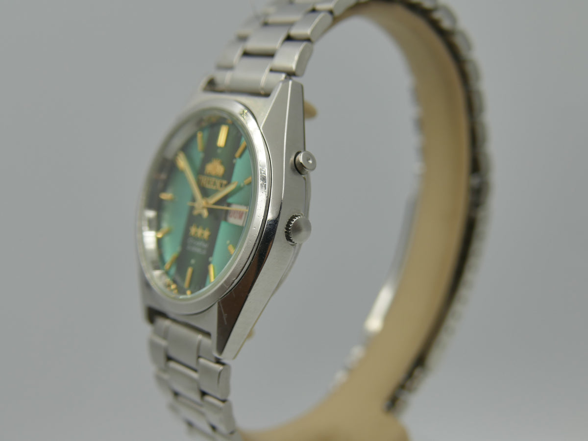 vintage watch mens Orient 3 star 469WA7-61 CA automatic green dial serviced steel 38mm