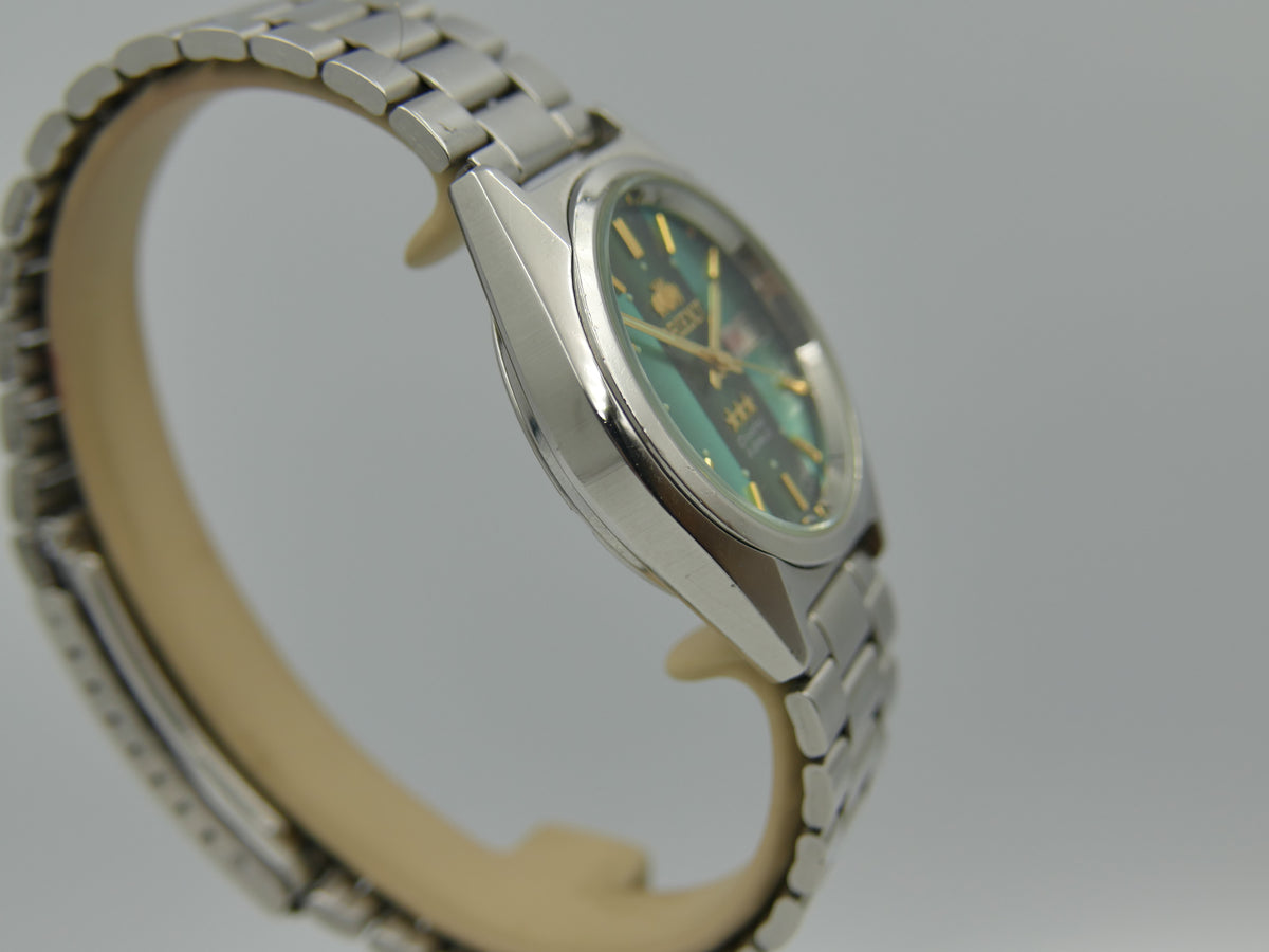 vintage watch mens Orient 3 star 469WA7-61 CA automatic green dial serviced steel 38mm