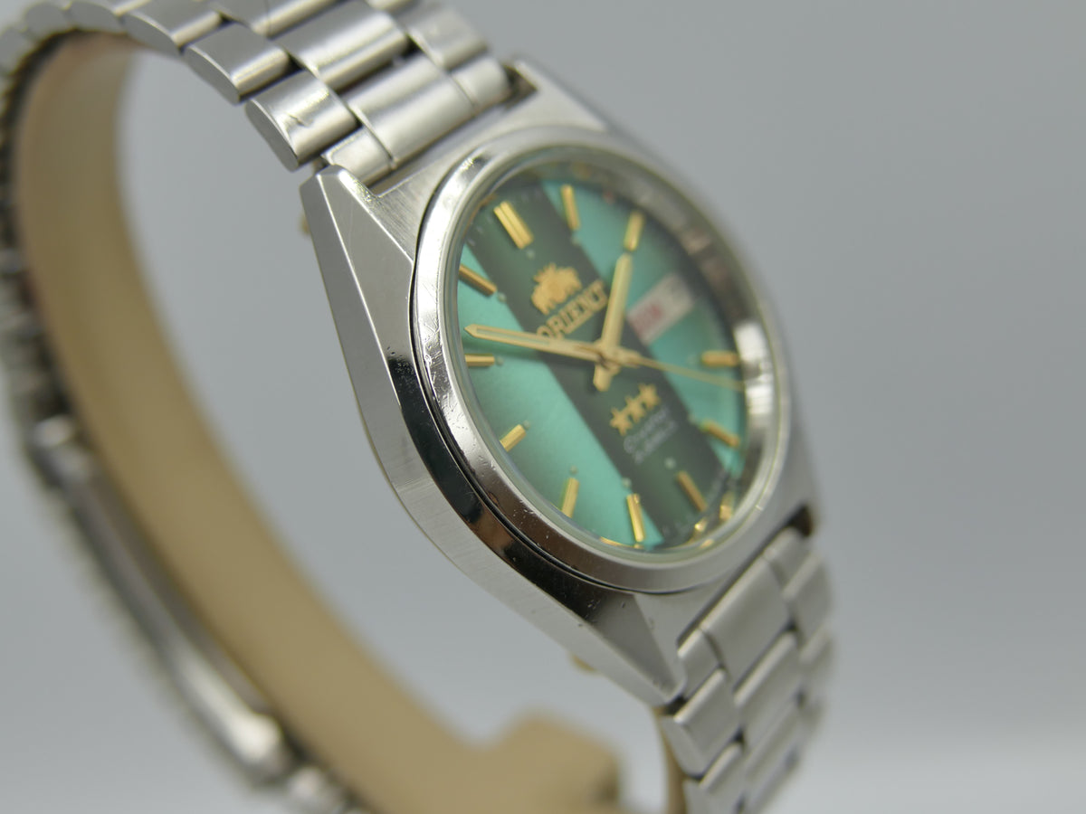 vintage watch mens Orient 3 star 469WA7-61 CA automatic green dial serviced steel 38mm