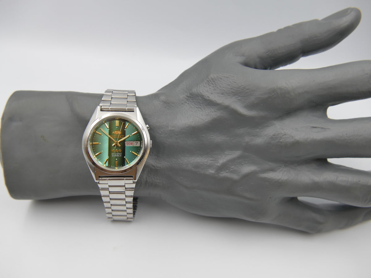 vintage watch mens Orient 3 star 469WA7-61 CA automatic green dial serviced steel 38mm