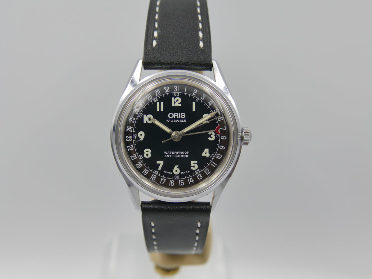 80s vintage watch mens ORIS POINTER DATE 302-7295 SWISS military hand wind eta w/box